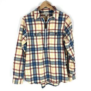LL Bean Shirt Jacket Size Medium Womens Scotch Plaid Flannel 1/4 Zip Outdoor